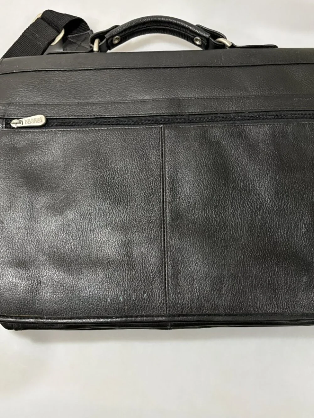Wilsons Leather Black Leather Briefcase Padded Laptop Tablet Compartment Strap